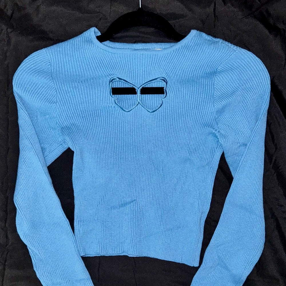 SHEIN XS blue long sleeved butterfly sweater.